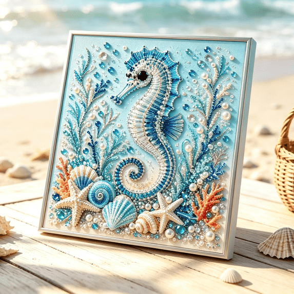 Ocean Theme Pearl Art DIY Kit,Blue Ringed Octopus 3D Diamond Painting Crafts,DIY Pearl Mosaic Wall Art Set With Rhinestones And Beads,Coastal Home Decor Gift For Adults Beginners A5