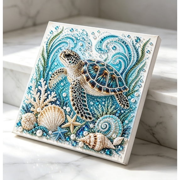 Ocean Theme Pearl Art DIY Kit,Blue Ringed Octopus 3D Diamond Painting Crafts,DIY Pearl Mosaic Wall Art Set With Rhinestones And Beads,Coastal Home Decor Gift For Adults Beginners
