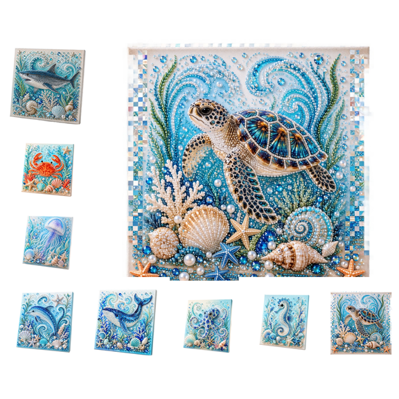 Ocean Theme Pearl Art DIY Kit, Classic Seaworld Pattern 3D Pearl Rhinestone Canvas Painting, Relaxing DIY Craft Kit for Adults Holiday Home Decor Gift (Turtle)