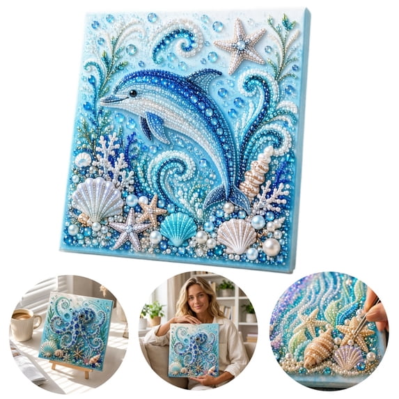 Ocean Theme Pearl Art DIY Kit, Diamond Art Kits for Adults, Ocean Diamond Art for Adults & Beginners, Sparkling Coastal Wall Decor