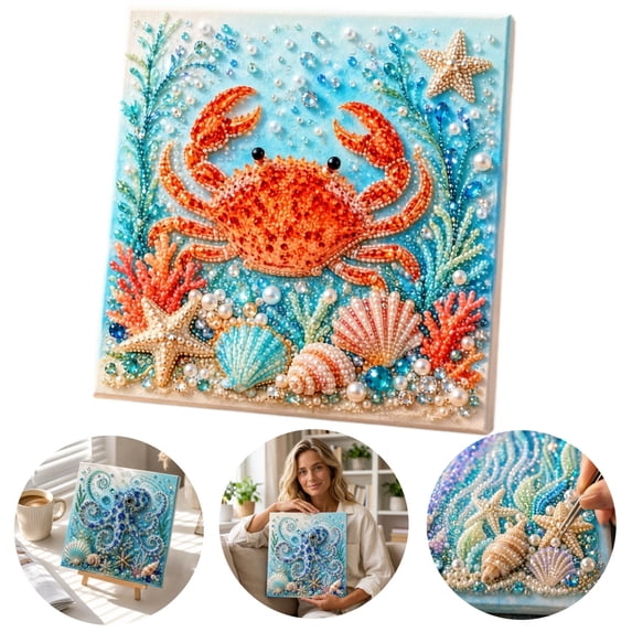 Ocean Theme Pearl Art DIY Kit, Diamond Art Kits for Adults, Ocean Diamond Art for Adults & Beginners, Sparkling Coastal Wall Decor