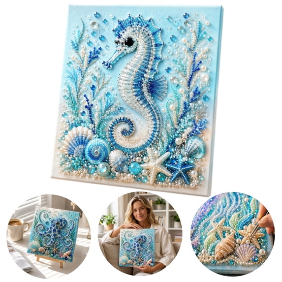 Ocean Theme Pearl Art DIY Kit, Diamond Art Kits for Adults, Ocean Diamond Art for Adults & Beginners, Sparkling Coastal Wall Decor