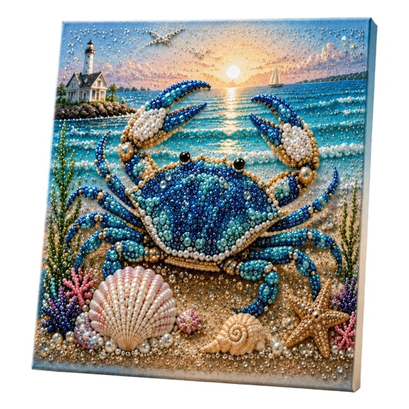 Ocean Theme Pearl Art DIY Kit with Frame, 3D Diamond Painting Craft for Adults and Beginners, Coastal Wall Decor, Sea Themed Rhinestone Art Canvas for Home Decor Gift