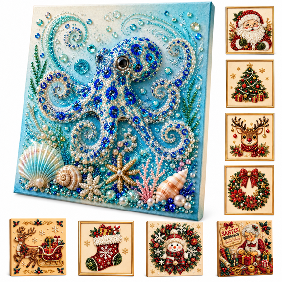 Ocean Theme Pearl Art DIY Kit, Octopus DIY Pearl Painting Kit, Ocean Diamond Art for Adults & Beginners, Sparkling Coastal Wall Decor(Octopus)