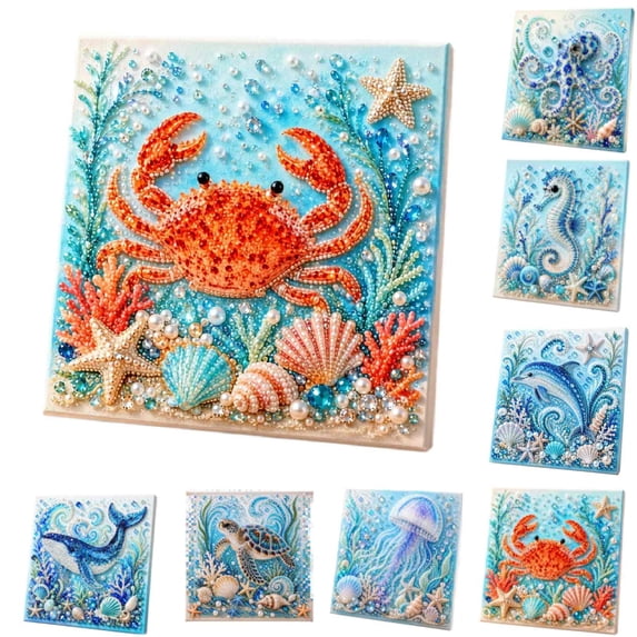 Ocean Theme Pearl Art DIY Kit,Octopus Wave DIY 3D Pearl Painting Kit ,Sparkling Coastal Pearl Painting Kit for Adults and Beginners,Nautical Home Wall Decoration (Crab-1PCS)