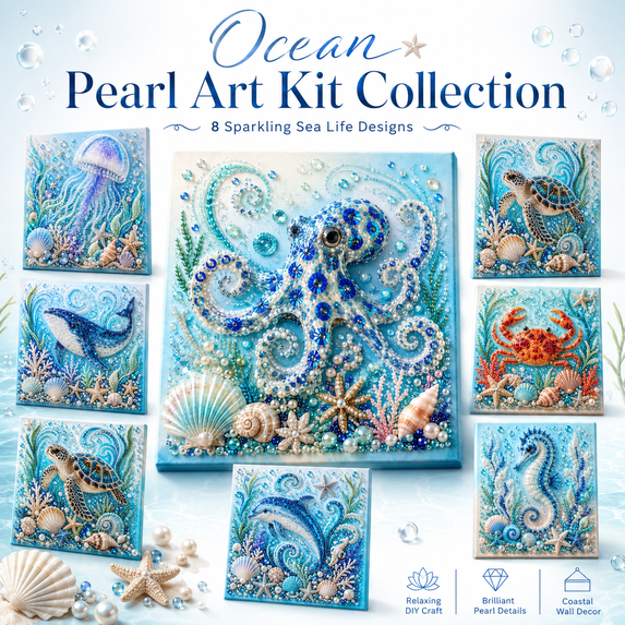Ocean Theme Pearl Art DIY Kit, Pearl Diamond Art Kits for Adults, Premium 3D Ocean Art Painting Kit with Octopus Design, Sparkling Pearl Beads Craft for Coastal Home Decor Gift