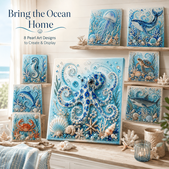 Ocean Theme Pearl Art DIY Kit, Pearl Painting Kits for Adults with Ocean Design, Pearl Diamond Painting Craft Set, Diamond Art Kits for Adults with Beads for DIY Wall Decor