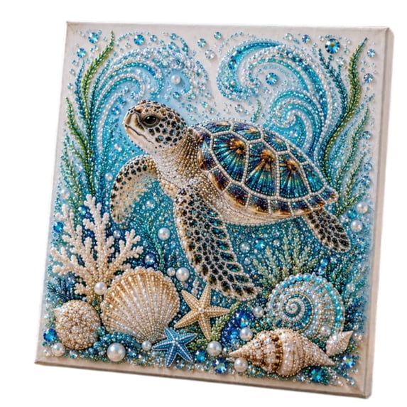 Ocean Theme Pearl Art DIY Kit, Sea Turtle 3D Pearl Craft Kit, Sparkling Coastal Pearls Art with Pearls & Rhinestones, Ocean Diamond Art for Adults, DIY Home Wall Decor Gift