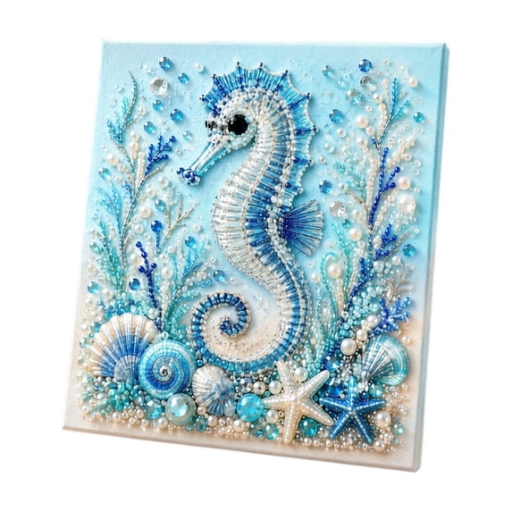 Ocean Theme Pearl Art DIY Kit Seahorse 3D Diamond Painting Crafts Set with Rhinestones and Beads for Coastal Wall Decor Gift for Adults Beginners