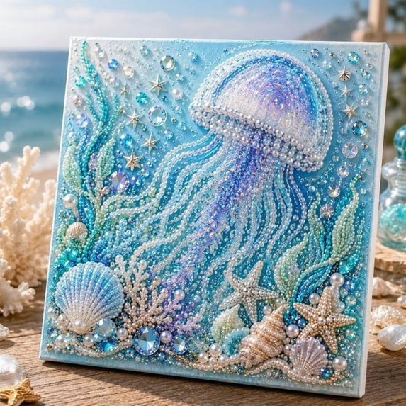 Ocean Theme Pearl Art DIY Kit, Special Shape Pearl Art Kit, Diamond Pearl Art Kit, DIY Pearl Painting Craft Kit for Adults Beginners, Ocean Wall Decor
