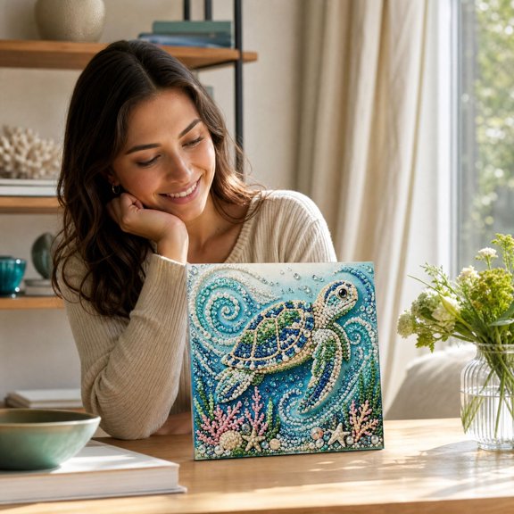 Ocean Theme Pearl Art DIY Kit, Therapeutic Hands-On Activity for Creating Unique Shell-Inspired Room Accents with Beautiful Pearl Finishes (Turtle)