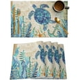 thumbnail image 1 of Ocean Theme Placemats Set of 4 Washable Blue Turtle Design Heat Resistant Non-Slip Placemat Cute Animal Pattern Place Mats Kitchen Dining Table Decor for Durable Linen Table Mats, (13"x 19"), 1 of 6