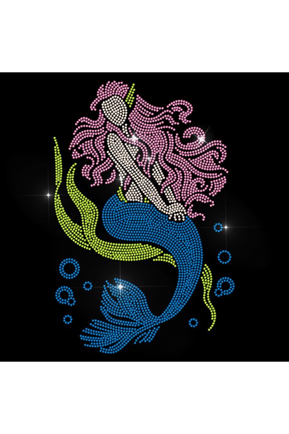 Ocean Theme Rhinestone Iron-On Applique Transfer Blue Hotfix Bling Patch for Clothing Repair on T-Shirts Bags Shoes Hats DIY DecorDIY