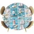 thumbnail image 1 of Ocean Theme Round Fitted Table Cover Beach Anchor Lighthouse Starfish Blue Wood Waterproof Table Cloth with Elastic Edge Wipeable Tablecloth for Picnic Camping Party Fits 36"-44" Diameter, 1 of 8