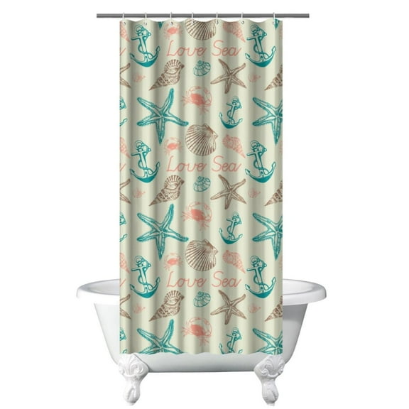 Ocean Theme Shower Curtain - Machine Washable Tropical Seashell Design, Mildew-Resistant PEVA Fabric,36x72in