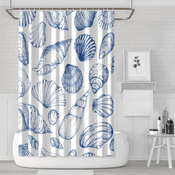 Ocean Theme Shower Curtain - Machine Washable Tropical Seashell Design, Mildew-Resistant PEVA Fabric,72x72in