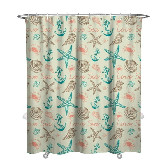 Ocean Theme Shower Curtain - Machine Washable Tropical Seashell Design, Mildew-Resistant PEVA Fabric,72x84in