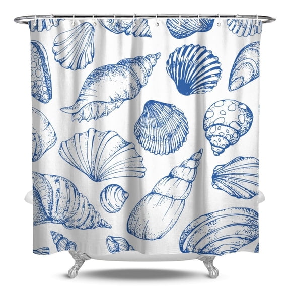 Ocean Theme Shower Curtain - Machine Washable Tropical Seashell Design, Mildew-Resistant PEVA Fabric,84x72in
