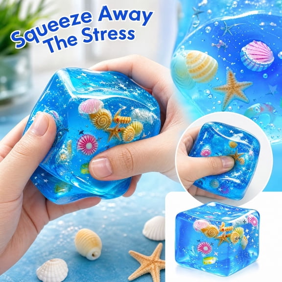 Ocean Theme Squeeze Fidget Toy, Slow Rising Sensory Stress Relief Cubes, Funny Prank Novelty Toy for Youths, Teens, and Office Desk Decompression