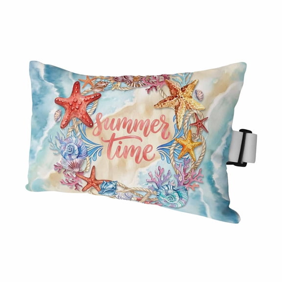 Ocean Theme Starfish Conch Coral Outdoor Pillow for Chaise Lounge Chair,Summer Time Beach Shell Waterproof Headrest Lumbar Pillows with Insert&Elastic Strap for Patio Pool Garden Chairs Decor,1 Pack