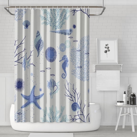 Ocean Theme Starfish Shower Curtain Liner - Marine Life Water Resistant Fabric, Washable Tropical Bathroom Decor for Coastal Homes,72x72in