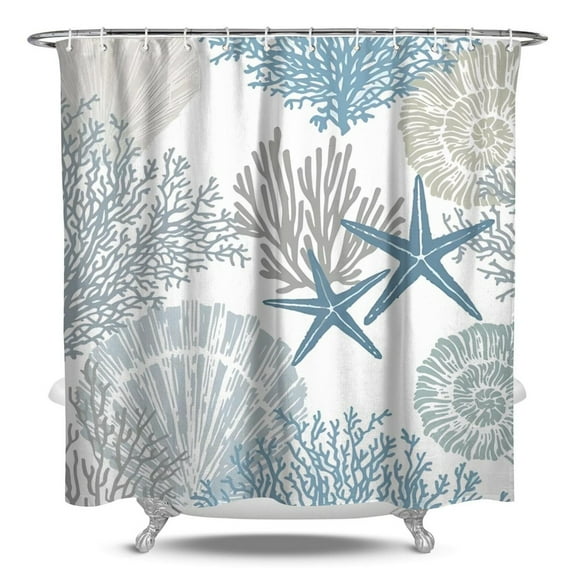 Ocean Theme Starfish Shower Curtain Liner - Marine Life Water Resistant Fabric, Washable Tropical Bathroom Decor for Coastal Homes,84x72in