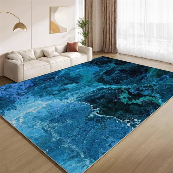 Ocean Theme Teal Blue Waves Indoor Outdoor Area Rug Vintage Abstract Rug, Carpet For Balcony Dining Room Nursery Washable Anti Slip Carpet-5' × 7' / 60" × 84" ( W × L )