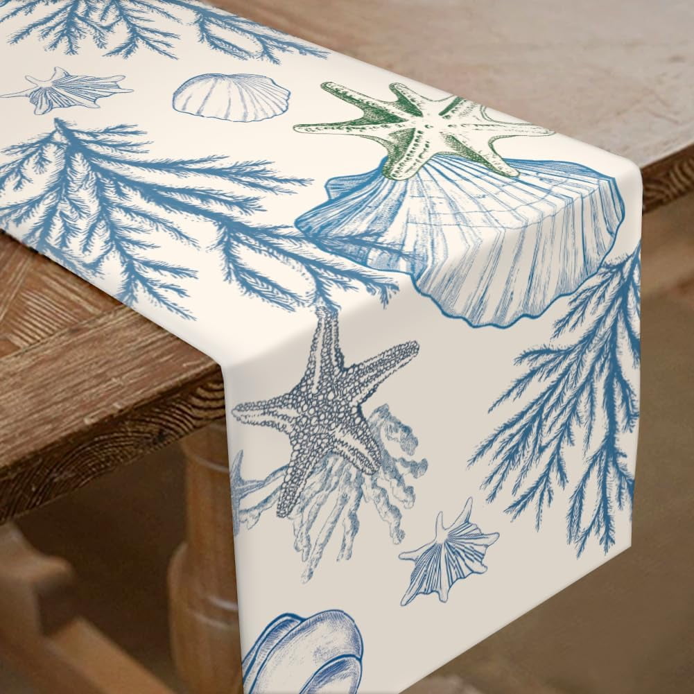 Ocean Theme Thick Table Runner Sea Shell Conch Starfish Table Decor ...