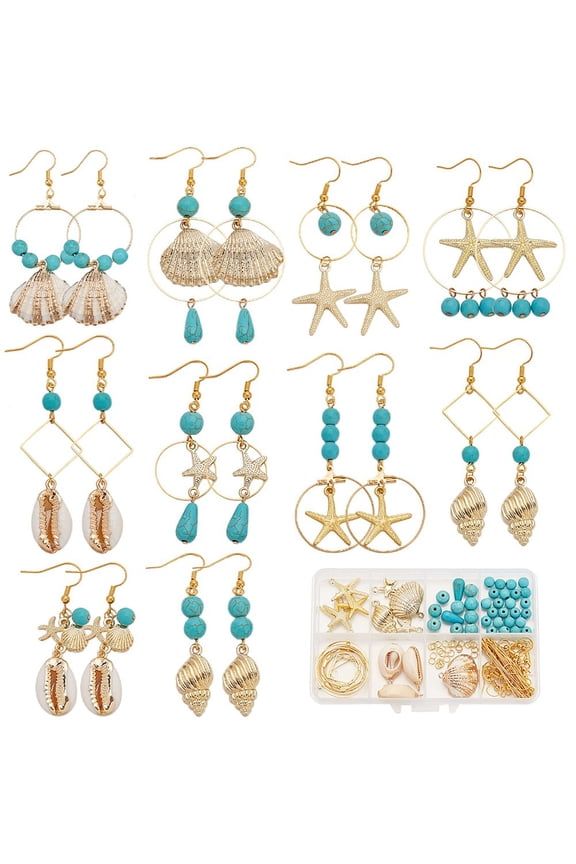 Ocean Theme Turquoise Shell Dangle Earrings DIY Making Kit Turquoise 0.5~30x0.75~26mm Hole: 1~2mm