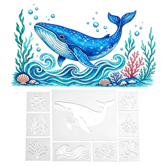 Ocean Theme Wall Art Template Kit DIY Craft Stencil Set for Home and Wall Decor 11.8 in Whale