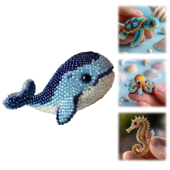Ocean Themed 3D Beaded Animal Kit, DIY Beading Craft Set with Turtle, Shark, Seahorse, Whale, Ideal for Gifts & Stress Relief (1 PCS)