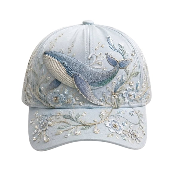 Ocean Themed 3D Embroidered Baseball Cap, Adjustable Cotton Raised Marine Animal Needlework,for Coastal Vacation Beachwear Headwear