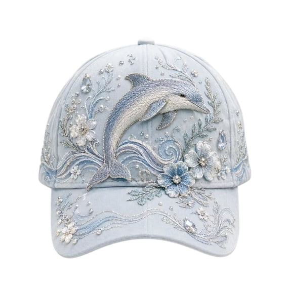 Ocean Themed 3D Embroidered Baseball Cap, Adjustable Cotton Raised Marine Animal Needlework,for Coastal Vacation Beachwear Headwear