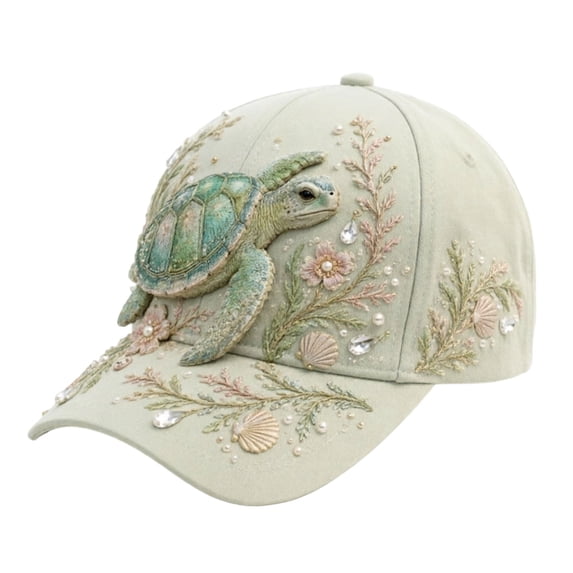 Ocean Themed 3D Embroidered Baseball Cap, Adjustable Cotton Raised Marine Animal Needlework,for Coastal Vacation Beachwear Headwear
