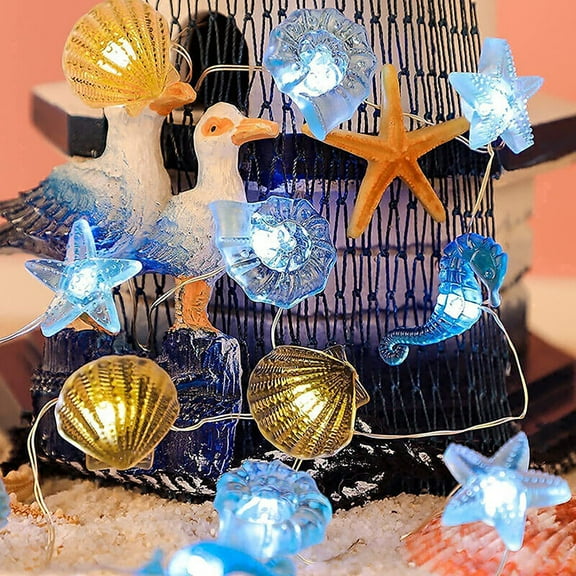 Ocean Themed Beach Seashell Fairy String Lights, 10 Feet 30 LED Battery Powered Shell Starfish Shape Decorative Lights for Party, Bedroom, Wedding Decoration (Warm White,2Pack)