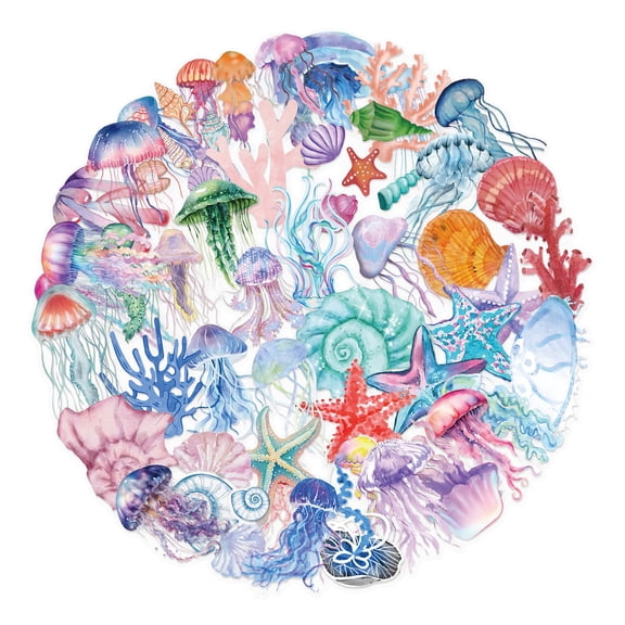 Ocean-Themed Cartoon Stickers 50 Sheets Marine Life Decals Child-Safe PET for Journals Art Projects