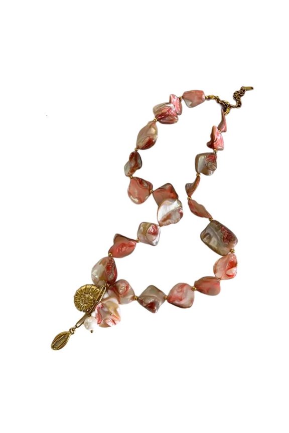 Ocean Themed Conch Necklace Stainless Steel Clavicle Chain With Shell Pearls