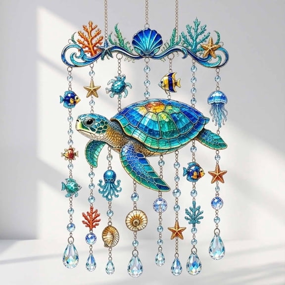 Ocean-Themed Crystal Wind Chime -Bring the Ocean Glow to Your Garden for Patio, Balcony, Porch, and Window Decoration