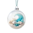 thumbnail image 1 of Ocean Themed Glass Christmas Ball Ornament with Battery Operated Led Light, Clear Sphere with Seashells and Waves, Hanging Decoration for Christmas Tree, 1 of 3