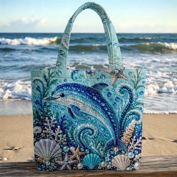 Ocean-Themed Printed Tote Bag for Women Summer Canvas Beach Bag Reusable Bag for Shopping Grocery Book 2026 Back to School Handbag(Blue1)