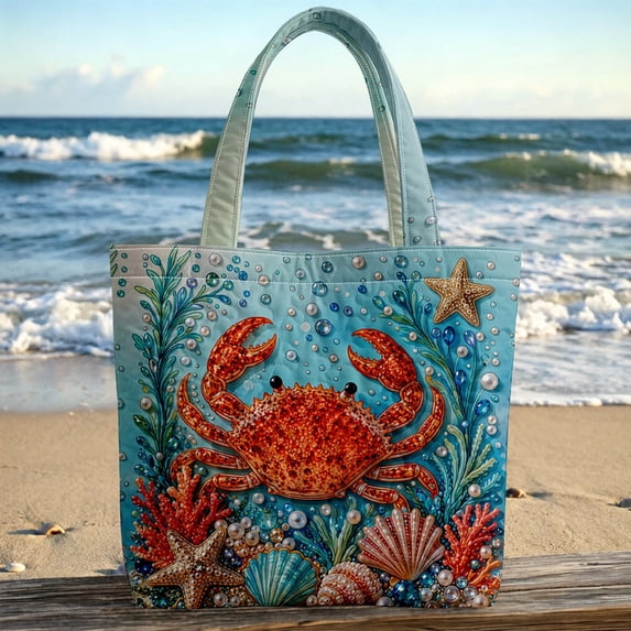 Ocean-Themed Printed Tote Bag for Women Summer Canvas Beach Bag Reusable Bag for Shopping Grocery Book 2026 Back to School Handbag(Sky Blue3)