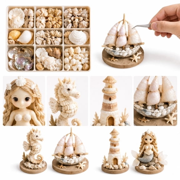Ocean Themed Seashell 1PCS DIY Craft Kit, Decorative Figurine Making Set, Relaxing Hands-On Activity for Adult Craft Hobbyists and Makers (Set B)