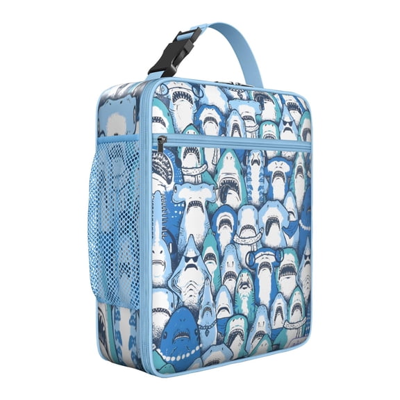 Ocean-Themed Shark Lunch Bag: Insulated Reusable Lunch Box for Teenagers, Adults,Leakproof Compact Cooler Tote with Interior/Exterior Pockets for School, Office