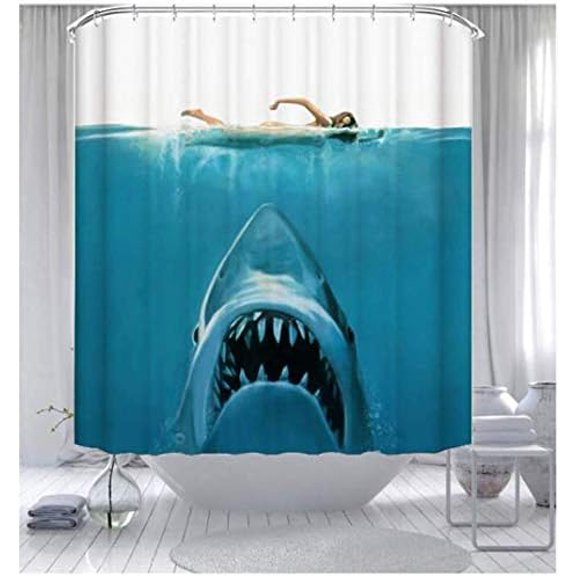 Ocean-Themed Shark Whale Shower Curtain Waterproof Bathroom Decorative Shower Curtain Simple Stylish with 12 Hooks 71x71 inches.$$Home Decor, Kitchen, & Other