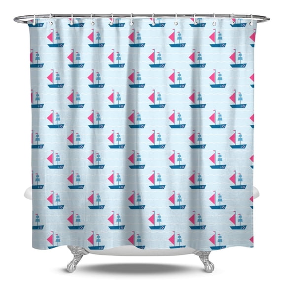 Ocean Themed Shower Curtain Nautical Wave & Horizon Print - Waterproof Quick-Dry Bathroom Curtain, Durable Polyester Fabric, Rust-Resistant Grommets, 84x72 Inches