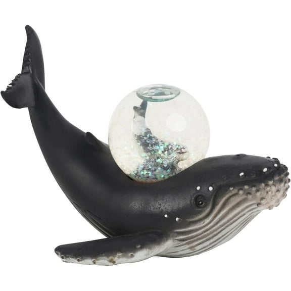 Ocean Themed Snow Globe (Humpback Whale Mama with Baby on Back) - Black