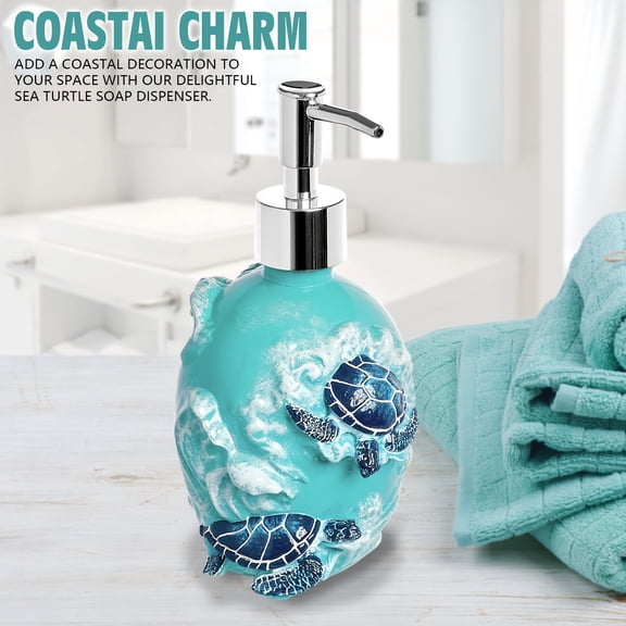 Ocean Themed Soap Dispenser, Single Resin Sea Turtle Design Lotion Pump, Decorative Accessory for Sink Areas