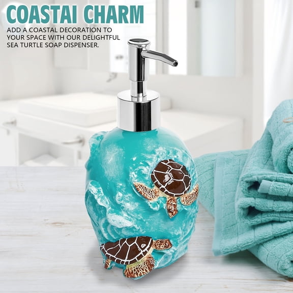 Ocean Themed Soap Dispenser, Single Resin Sea Turtle Design Lotion Pump, Decorative Accessory for Sink Areas