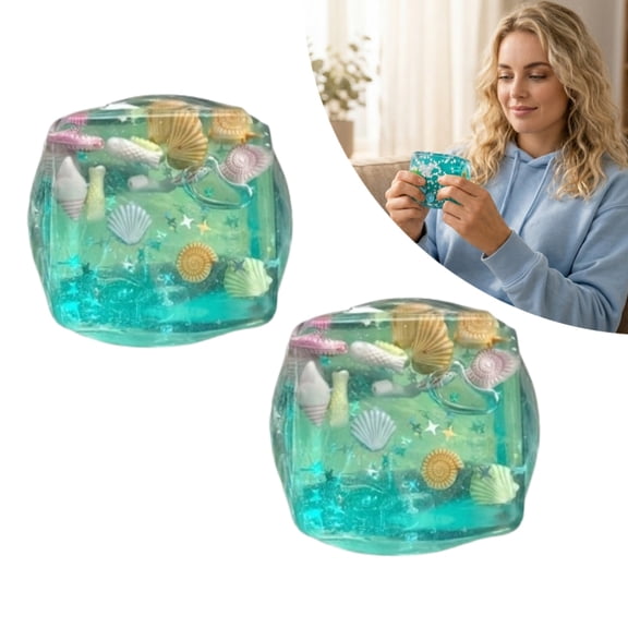 Ocean Themed Stress Relief Cube, Transparent Squishy Toy with Sea Life Inside, Slow Rising Squeeze Fidget Toy, Perfect Gift Idea for Kids & Adults (2 Pack)