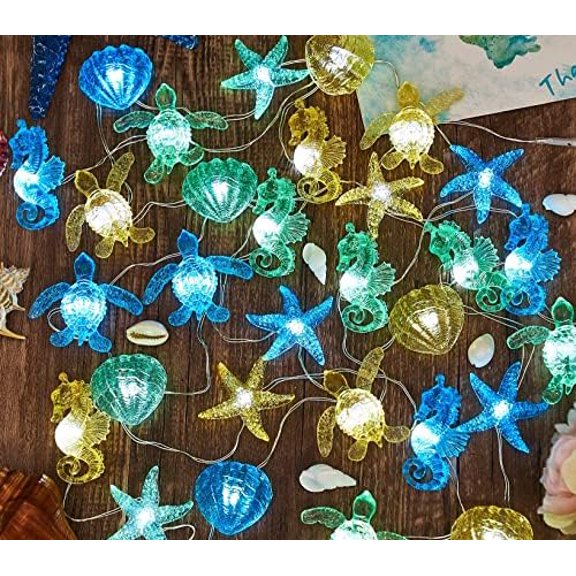 Ocean Themed String Lights Marine Life Night Light Beach Dcor Sea Turtle Seahorse Starfish Clam Decorative Lights Battery Operated USB Plug in 30LED 10ft Christmas Tree Ornaments Holiday Bedroom